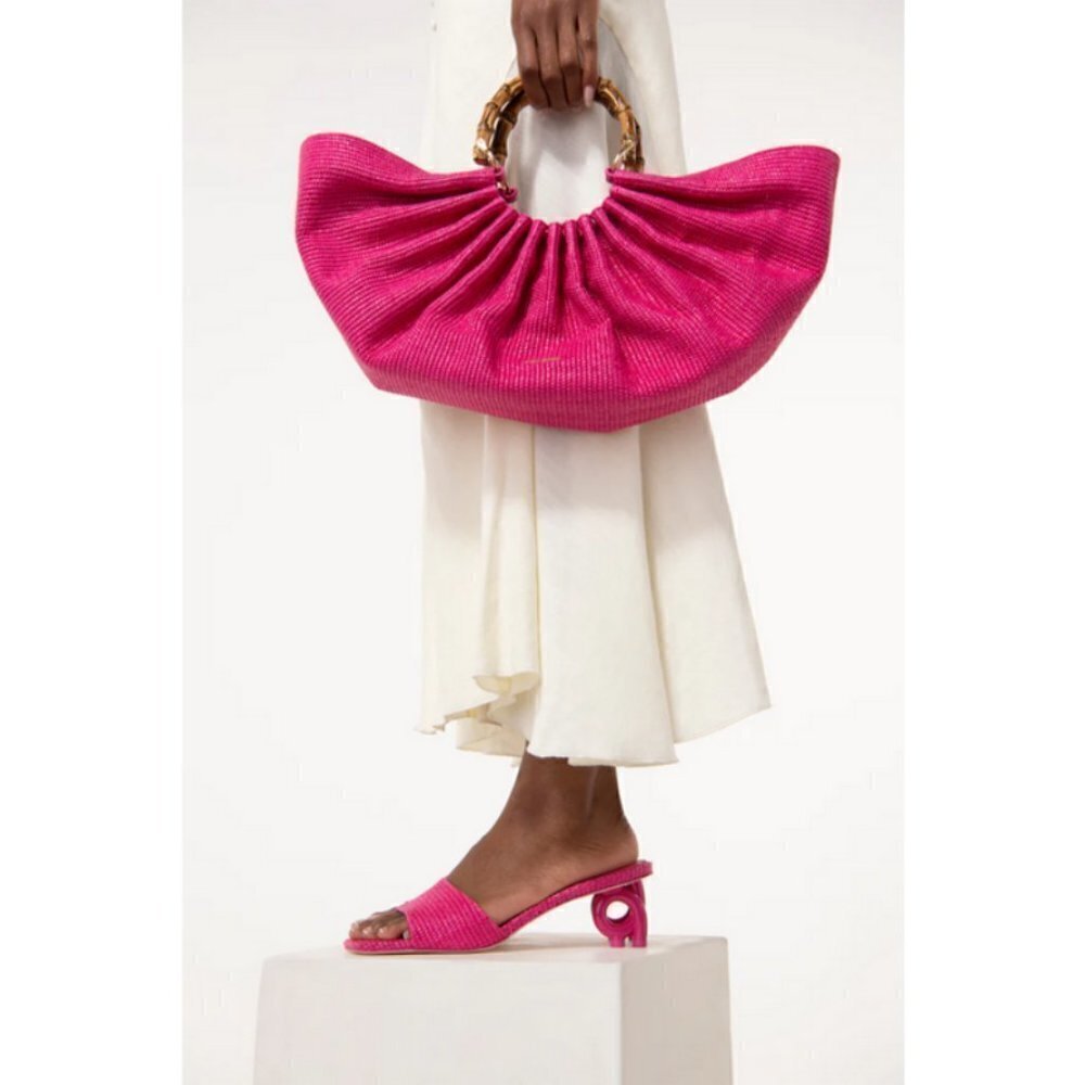 💕CULT GAIA💕 Banu Mini Tote Bag Raffia Half Moon ~ Qajar Rose Pink NWT